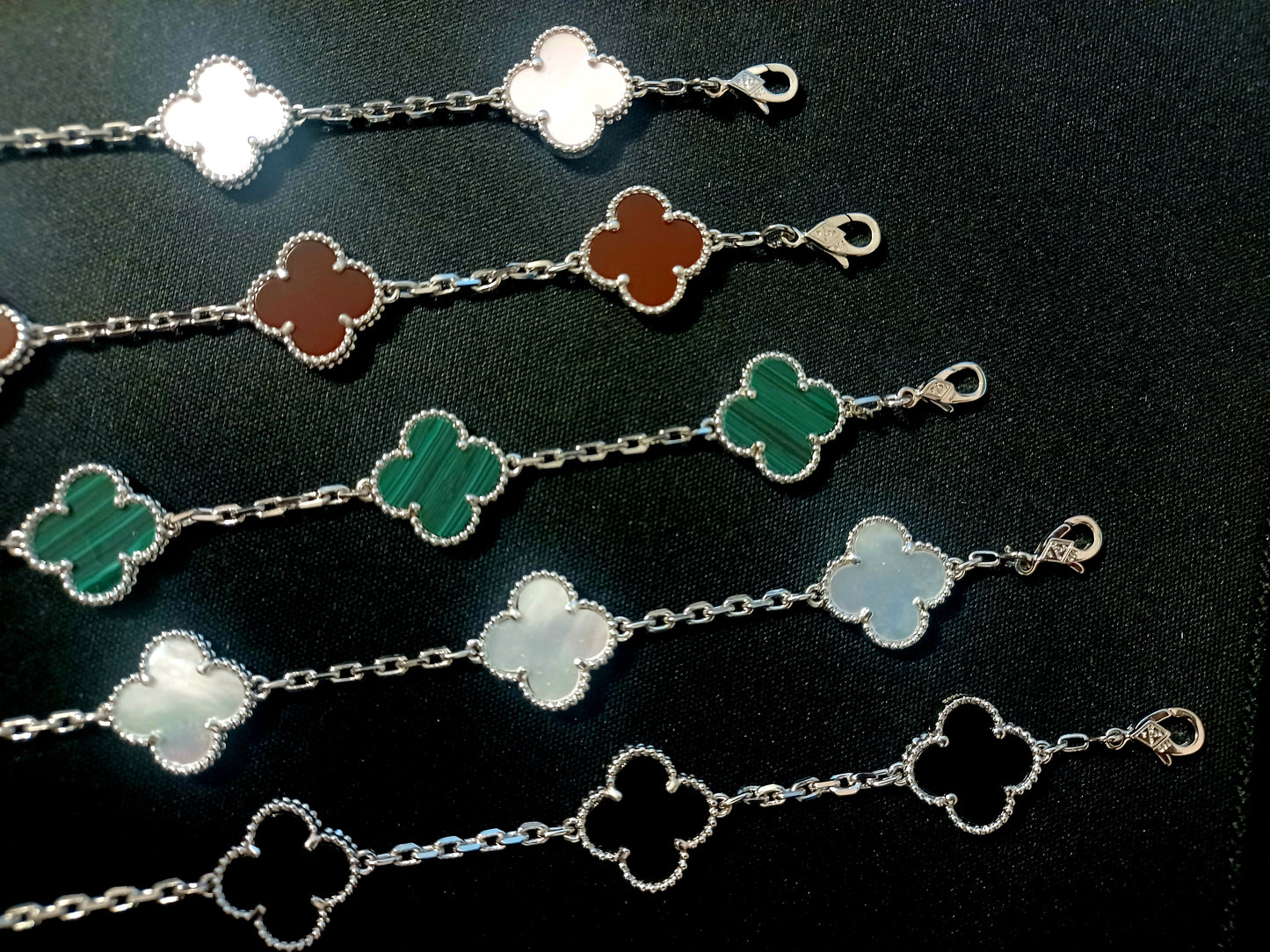 Four Leaf Silver Clover Pearl Bracelet