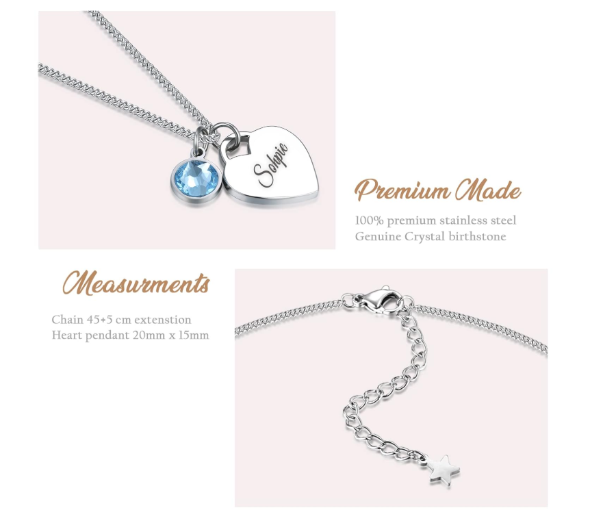 Personalised Name Birthstone Necklace