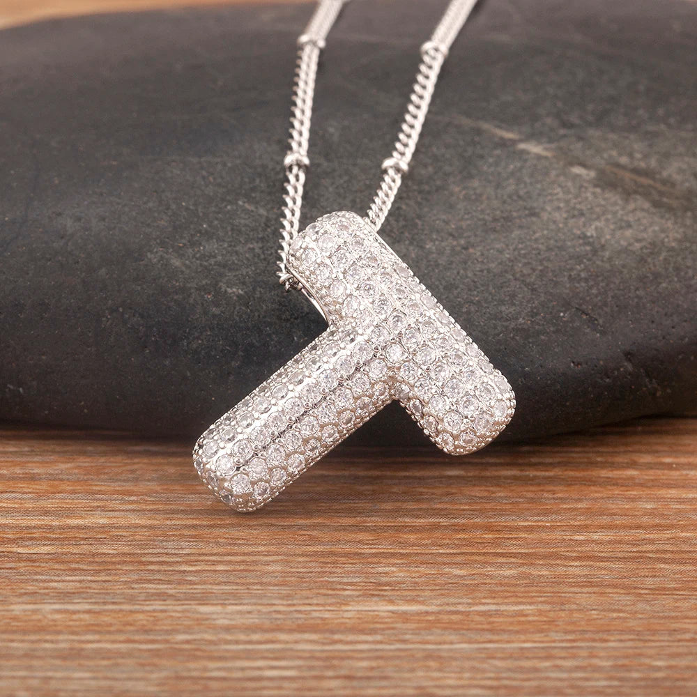 Diamond Flash Iced Initial Bubble Necklace