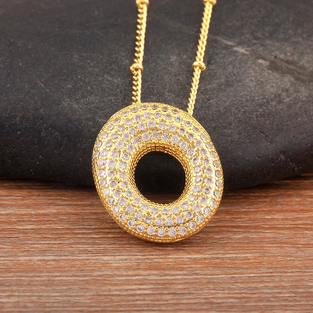 Diamond Flash Iced Initial Bubble Necklace- Gold