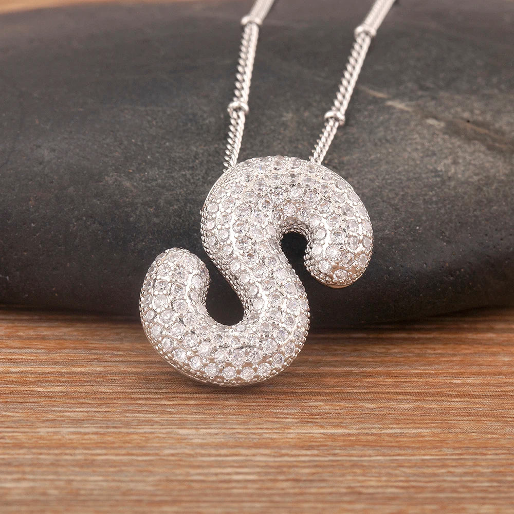 Diamond Flash Iced Initial Bubble Necklace