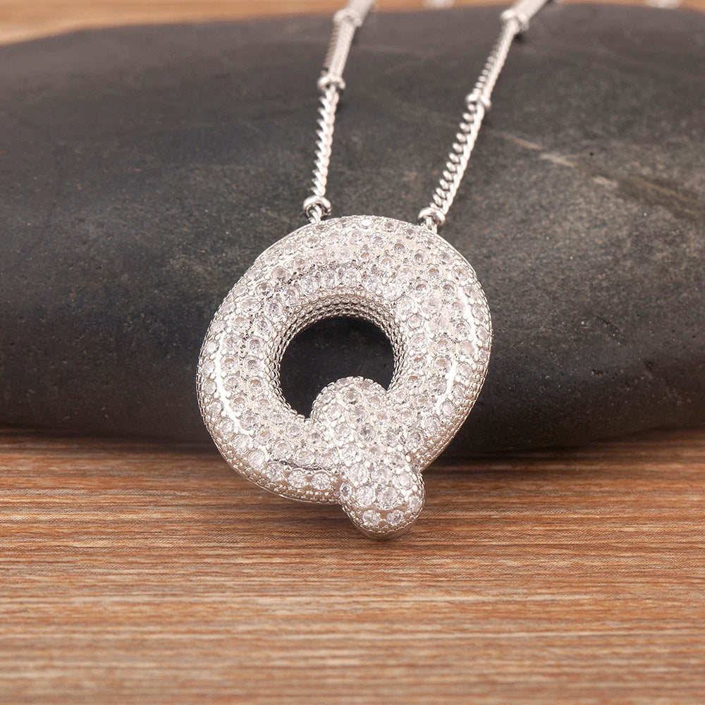 Diamond Flash Iced Initial Bubble Necklace