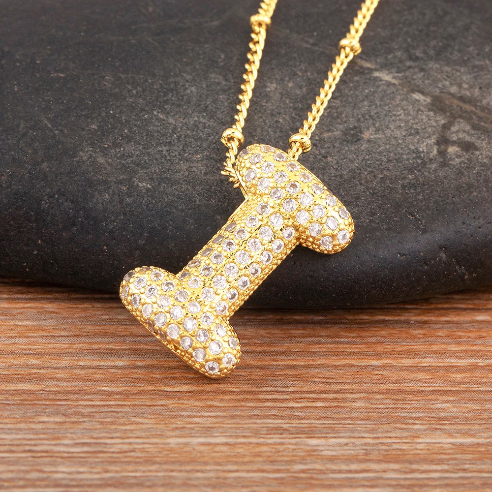 Diamond Flash Iced Initial Bubble Necklace- Gold