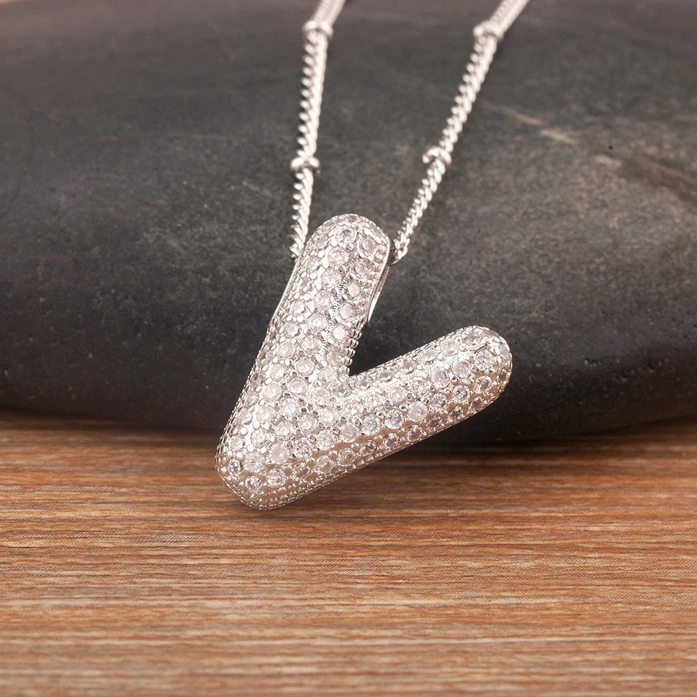 Diamond Flash Iced Initial Bubble Necklace