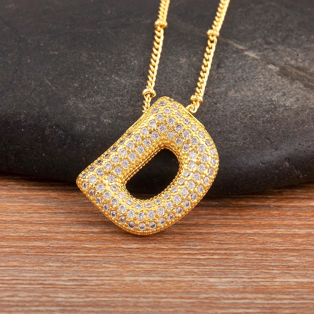 Diamond Flash Iced Initial Bubble Necklace- Gold