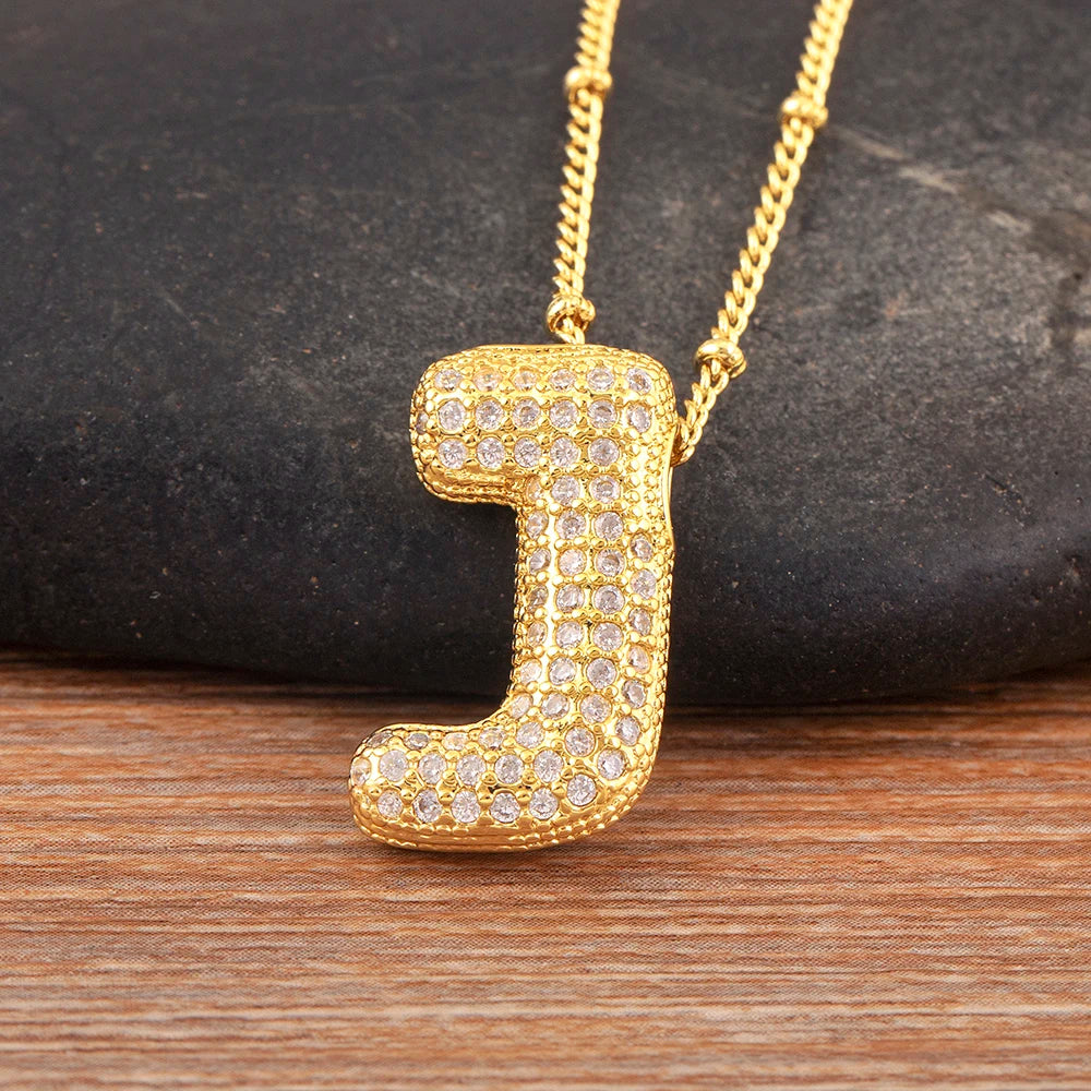 Diamond Flash Iced Initial Bubble Necklace- Gold