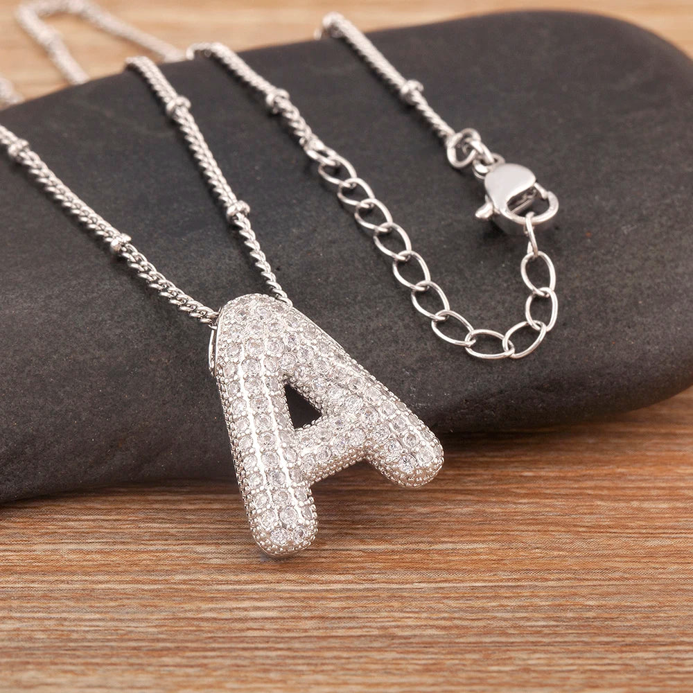 Diamond Flash Iced Initial Bubble Necklace