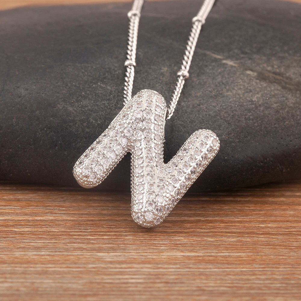 Diamond Flash Iced Initial Bubble Necklace