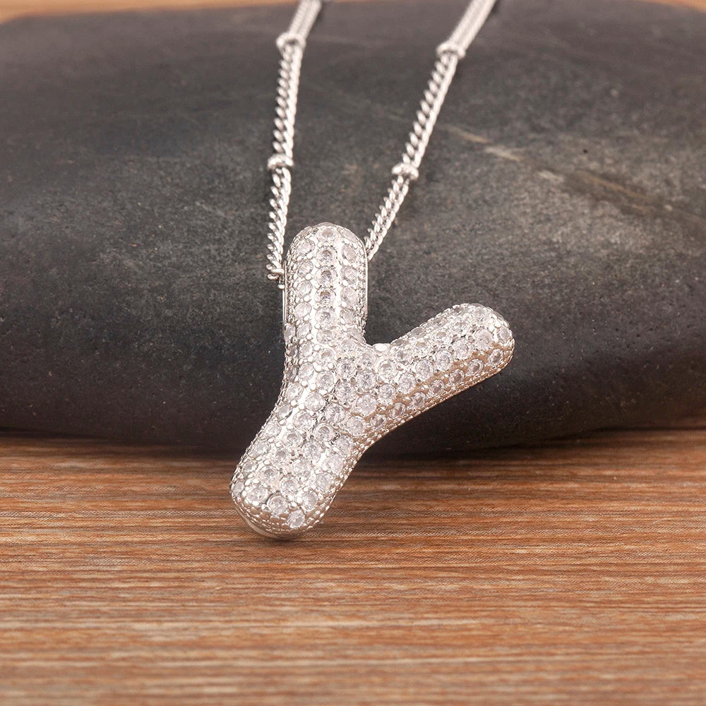 Diamond Flash Iced Initial Bubble Necklace