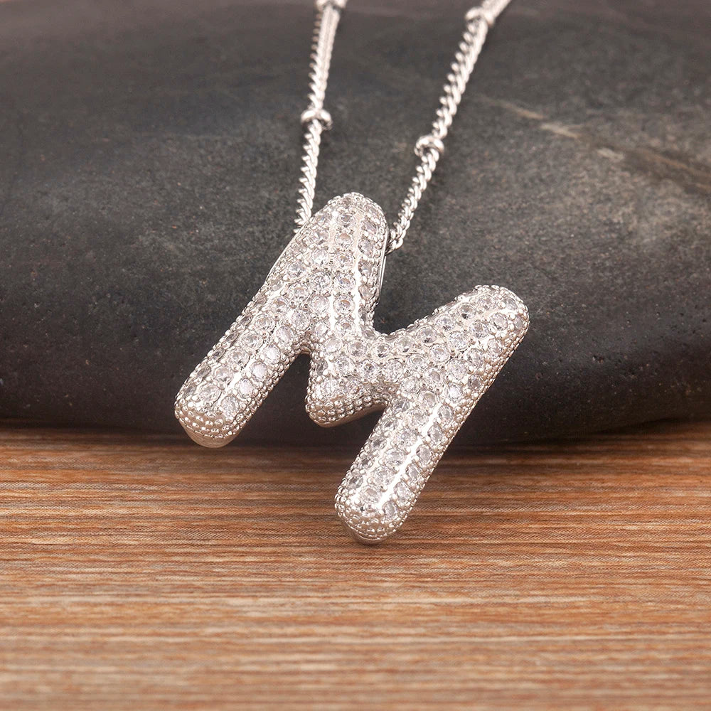 Diamond Flash Iced Initial Bubble Necklace