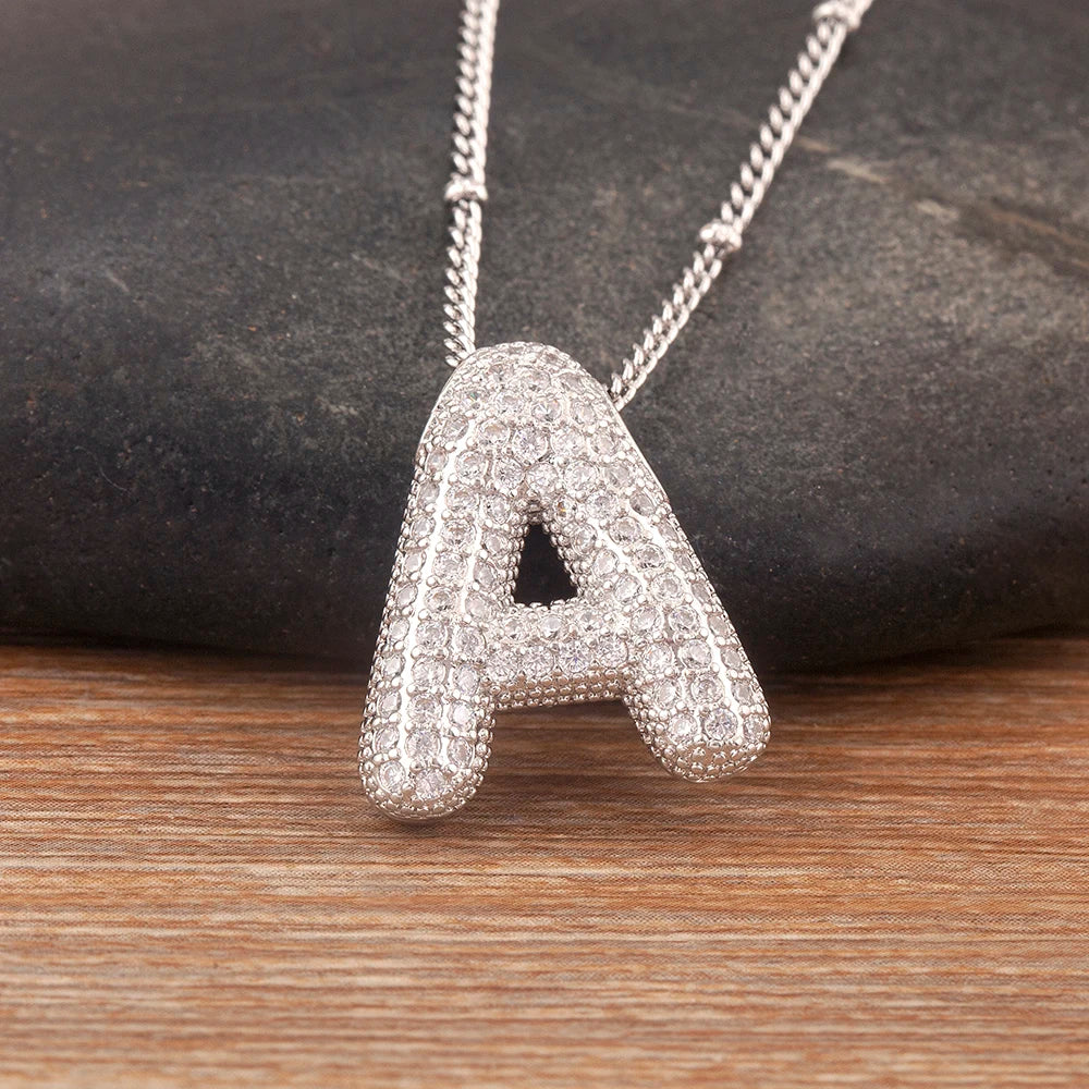 Diamond Flash Iced Initial Bubble Necklace