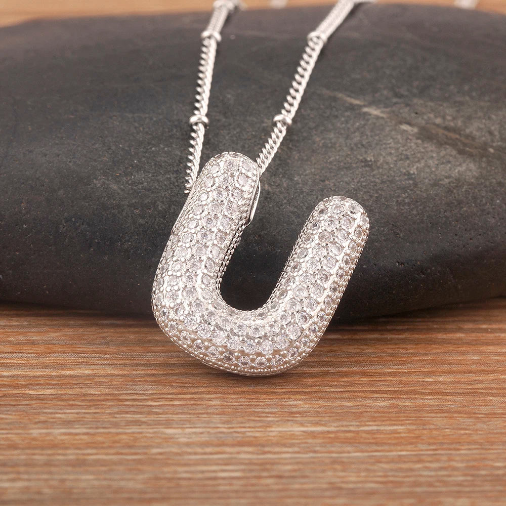 Diamond Flash Iced Initial Bubble Necklace