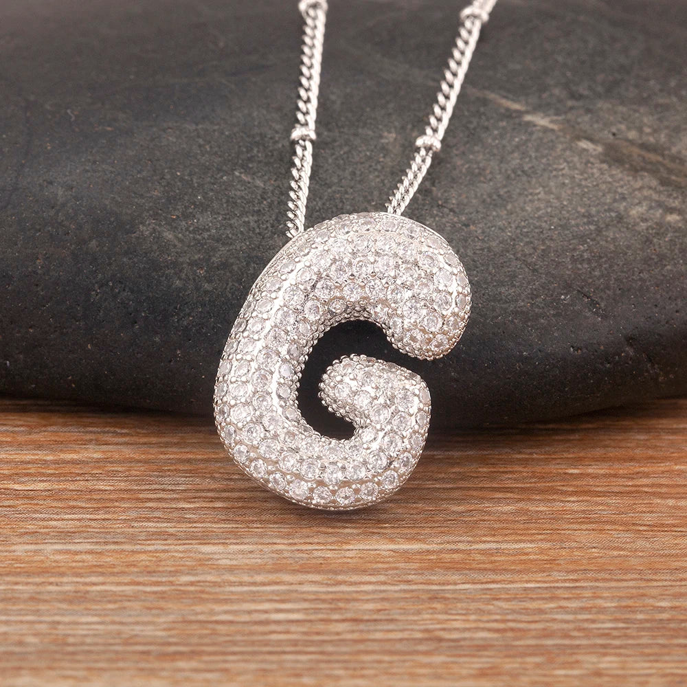 Diamond Flash Iced Initial Bubble Necklace