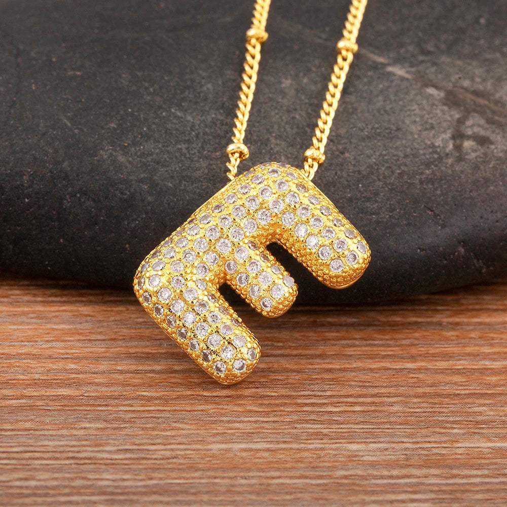 Diamond Flash Iced Initial Bubble Necklace- Gold