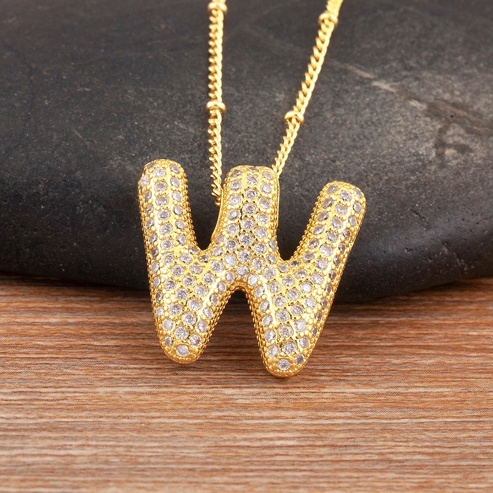 Diamond Flash Iced Initial Bubble Necklace- Gold