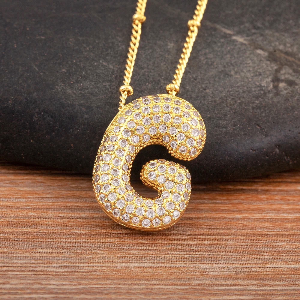 Diamond Flash Iced Initial Bubble Necklace- Gold