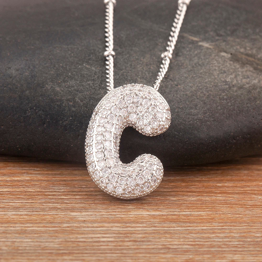 Diamond Flash Iced Initial Bubble Necklace