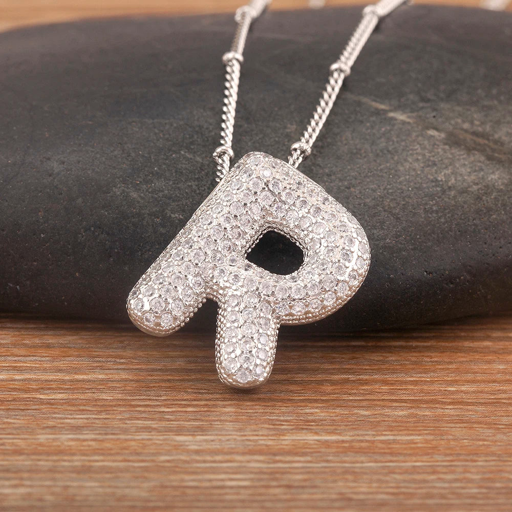 Diamond Flash Iced Initial Bubble Necklace