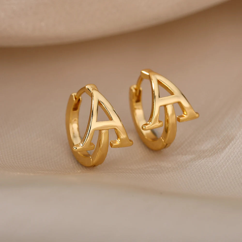 Initial Gold Hoop Earring