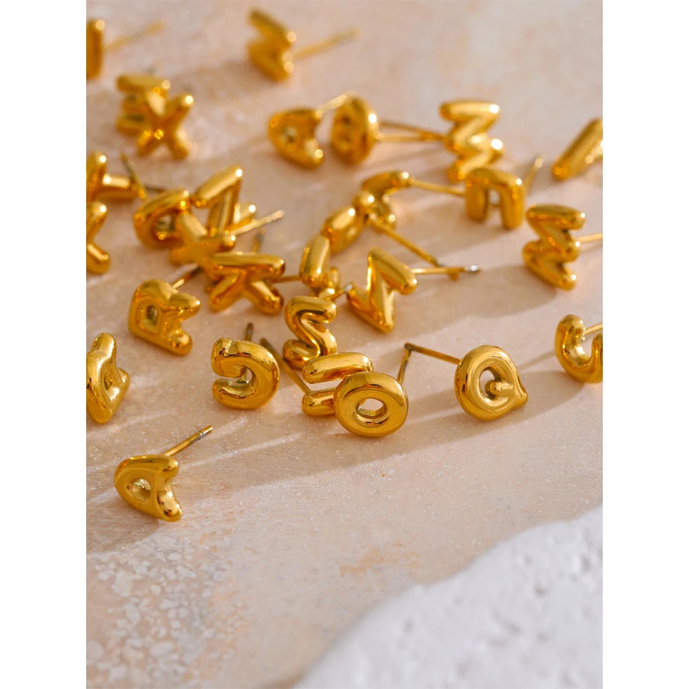 Trendy Initial Gold Bubble Earring