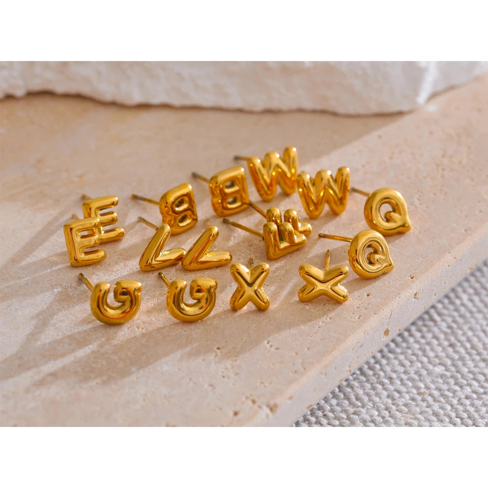 Trendy Initial Gold Bubble Earring