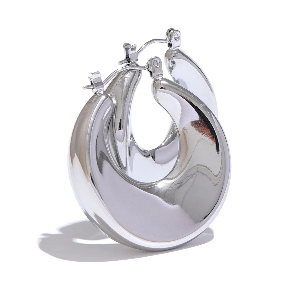 High Quality Platinum Round Hollow Hoop Earrings