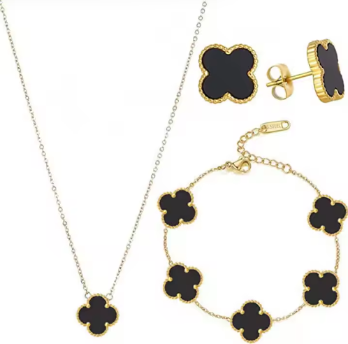 18k Gold Clover Black Jewellery (Set of 3)