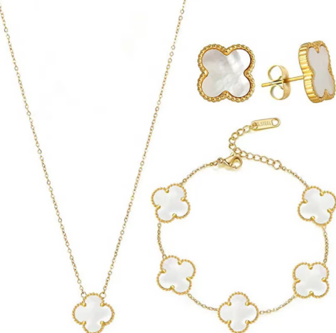 18k Gold Clover Pearl Jewellery (Set of 3)