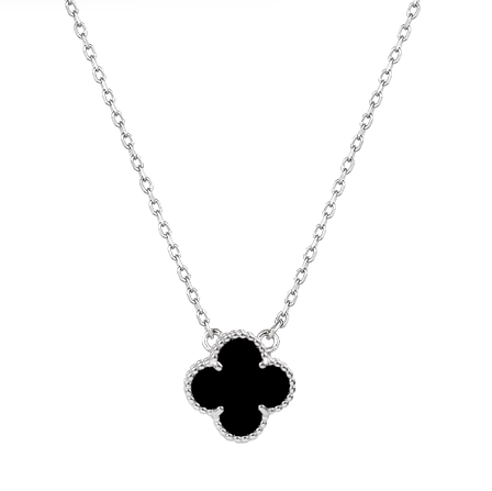 Silver Black Clover Necklace