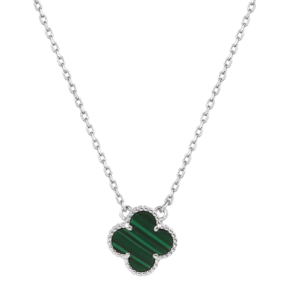 Silver Clover Green Necklace