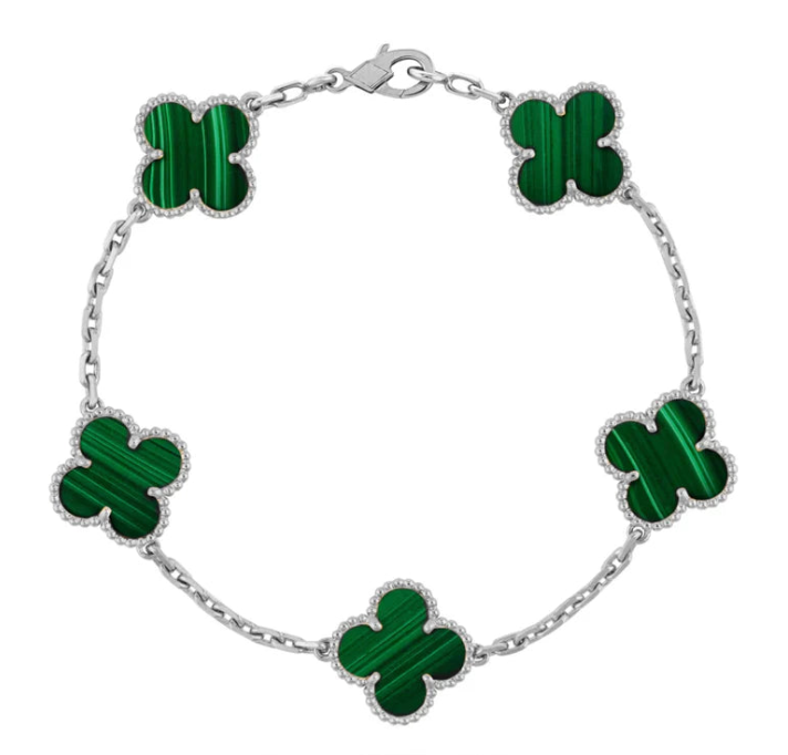 Four Leaf Silver Clover Green Bracelet