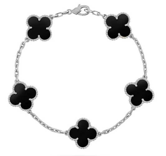 Silver Clover Black Bracelet