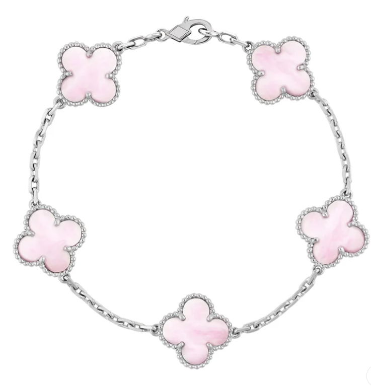 Four Leaf Silver Clover Pearl Bracelet