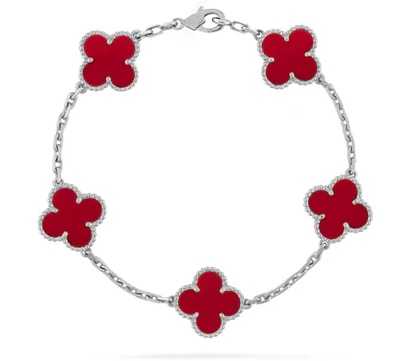 Four Leaf Silver Clover Pearl Bracelet