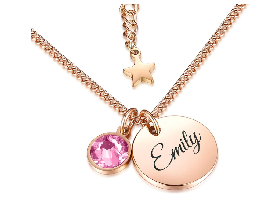 Personalised Name Birthstone Disc Necklace