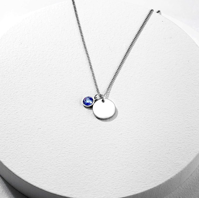 Personalised Name Birthstone Disc Necklace