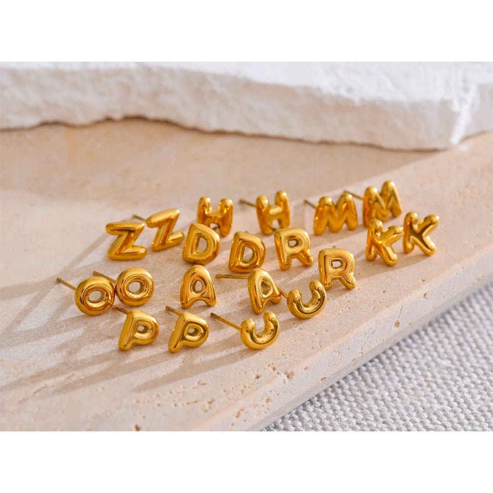 Gold Initial Letter Bubble Earring